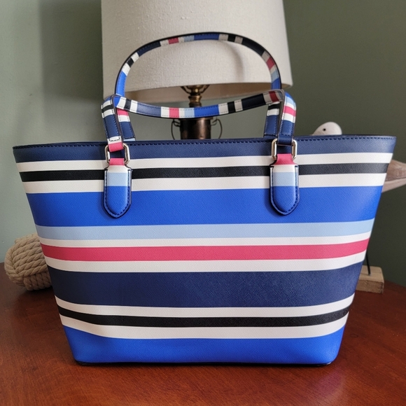 Kate Spade Medium Striped Tote in Red White & Blue PVC WKRU4294 - Picture 4 of 14